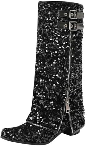 Stivali per Polpacci grossi Stivali Texani Donna Estivi con Tacco Alto Stivaletti Donna con Tacco e Plateau Discoteca Stivali Donna Texani Neri Stivali Donna Pelle Estivi Creeper Shoes