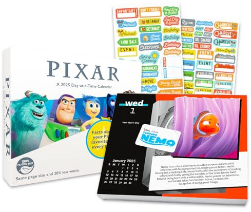 Disney Pixar Kalender 2025 – Deluxe-2025 Disney Pixar Animationsfilme, Tages-zu-Tag-Kalender-Bündel mit über 100 Kalender-Erinnerungsaufklebern (Pixar-Animationsgeschenke, Bürobedarf)