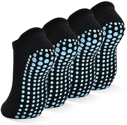 HYCLES Yoga Socken Damen Sneaker Stoppersocken 4 Paar Pilates Rutschfeste Socken Antirutschsocken für Trampolin Zuhause Fitness Krankenhaus 35-38