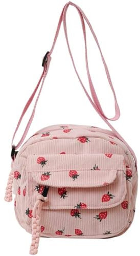 Vobumix Süße Erdbeer-umhängetasche, Cord-umhängetasche, Lässiger Reißverschluss, Unterarmtasche, Kinder-erdbeer-Bedruckte Handtasche, Umhängetasche