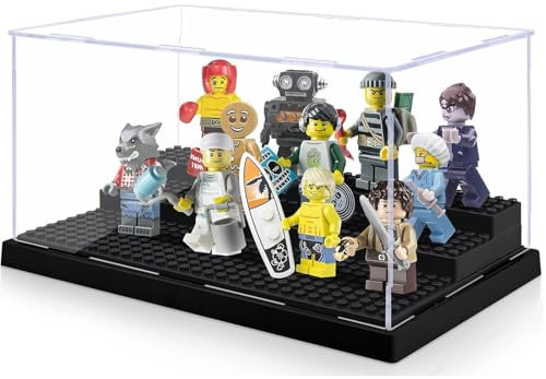 lomonmen Acryl Vitrine Schaukasten,Minifiguren Vitrine,3-Schicht Acrylbox Transparent Staubdichter Für Bausteine Für Minifiguren Actionfiguren Blöcke Sammlerstücke (Weiß, 25.5*15.5*13.7)
