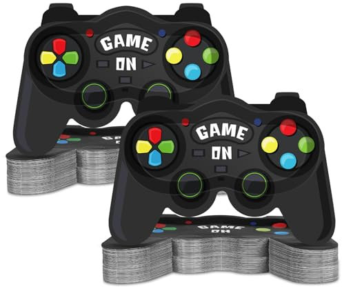 CHUNNIN 50 PCS Video Games Themed Paper Plates Video Game Party Decoration Game On Party Dessert Disposable Dinner Plates for 50 Guests Video Games Theme Birthday Party Decorations Supplies