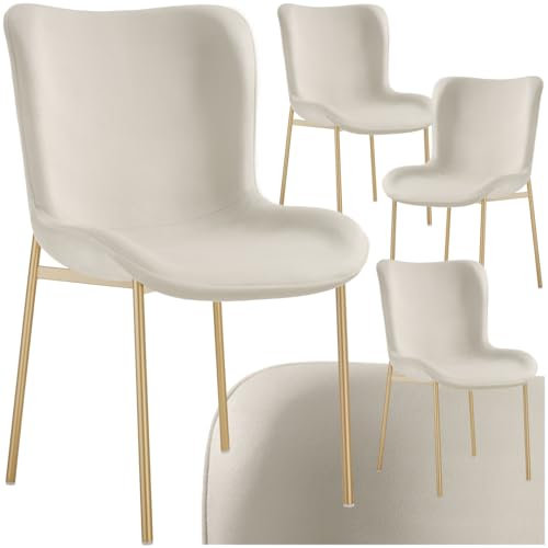TecTake® Lot de 4 Chaises de Salle à Manger ergonomiques Design scandinave Confortable, Aspect Velours, Pieds en métal doré, Chaise Cosy pour Salon, Chambre, Chaise Coiffeuse, Chaise de Bureau