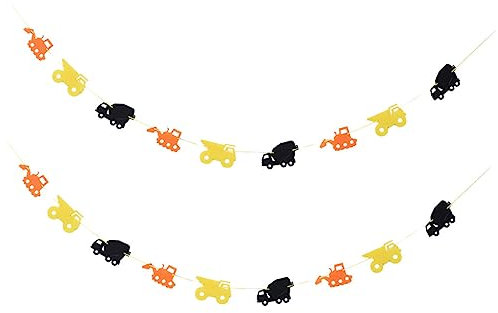 Abaodam Pull Flag Geburtstag Banner Set 2 Stücke Dekorative Girlande Coole Bau Fahrzeug Muster