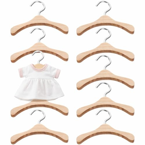 JOINPAYA 10Pcs Wooden Hanger for Bjd Dolls Mini Clothes Hanger for Doll Wardrobe Dollhouse Furniture Accessory Clothes Organizer for Displaying Doll Outfits