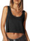 Fisoew Crop Tops Damen Ärmellos Tanktop Oversize Sport Oberteile Cropped Shirts Rundhals Loose Bauchfrei Kurz Sommertop(Schwarz,M)