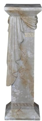 CINAR Griechische Dekosäule mit Goldener Drapierung, Antik Beistelltisch, 100 cm Höhe, 37 cm Breite, Weiß (Marmor-Gold)