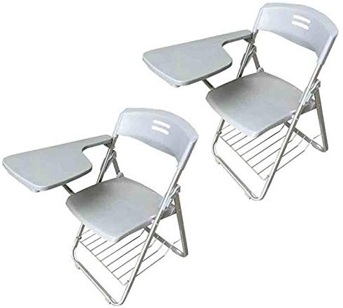 Set of 2 Folding Chairs with Writing Tablet Steel Frame Ideal for Training Conferences Business & Learning White