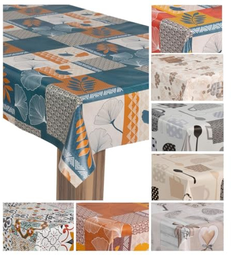 laro Wachstuch-Tischdecke Wachstischdecke Gartentischdecke, Muster:Vintage Petrol Blätterprint, Größe:90x90