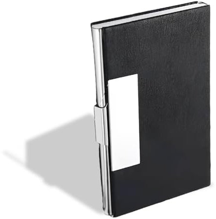 Confezione da 2 pezzi Slim porta biglietti da visita tascabile, porta biglietti da visita personalizzato magnetico in metallo PU, contiene 20 carte, portatile (nero)