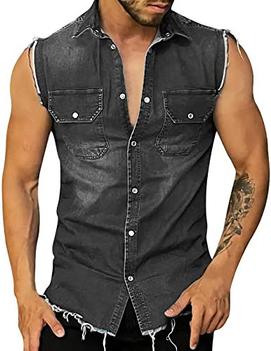 Gilet Jeans Uomo, Smanicato Jeans Uomo, Gilet in Denim di Moda Maschile Motociclista con Cerniera Maschile Jean Fertilizzante Plus Size Gilet Uomo Estivo per Il Tempo Libero