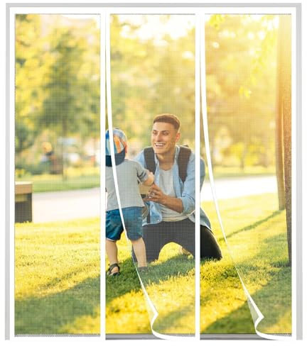 Magnet Fliegengitter Tür 245x235cm Weiß Insektenschutz Tür Vorhang Polyester Lamellenvorhang mit Klemmleiste Fliegenvorhang