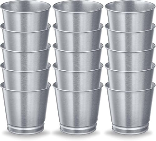 15-Pack Galvanised Plant Pots – 9 cm Small Metal Planters for Indoor Herbs, Succulents & Flowers – Durable Zinc Flower Pots for Home & Office Décor – Rustic Mini Pots for Multipurpose Use