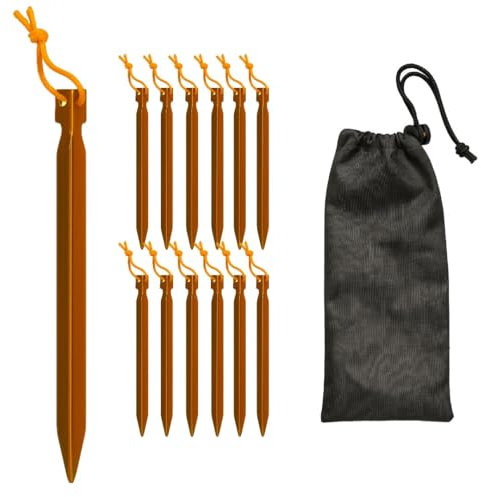 Ferropro Zeltheringe Aluminium 18 cm orange – 12 Stück inkl. Beutel – stabile Heringe für Zelt, Camping, Outdoor, Festival & Trekking – leichte Erdanker & Bodenanker Camping Zubehör