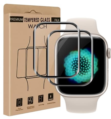 Cable Leader 2 pièces Verre Trempé pour Apple Watch Series 7/8/9(45mm), Bubble Free protection écran, Anti-traces, Sensible au Toucher, Résistant à L'eau, Ultra HD Apple Watch 45mm vitre protection