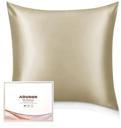 Adubor 100% Seidenkissenbezug 80x80cm für Haar und Haut, mit verstecktem Reißverschluss, beide Seiten, 23 Momme Seide, Fadenzahl 900 (Taupe, 1 Stück)