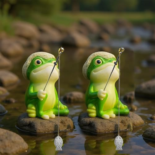 Guidre Lot de 2 Figurines de Jardin décoratives,Pêcheurs Mini étang,pour, Paysage,Statue de Grenouille Decoration,décoration d'étang Balcon, décoration de la Maison,terrasse