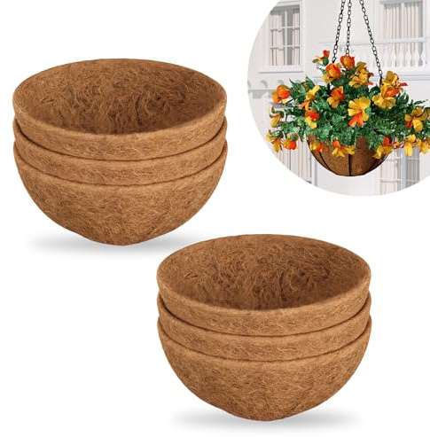 Bamworld Esteras de Fibra de Coco Natural para Macetas Colgantes, Forro de Coco, Recambio de Coco, Cesta Colgante para Jardín, Macetas de Interior y Exterior, Marrón 30×30×15 cm 6 Piezas