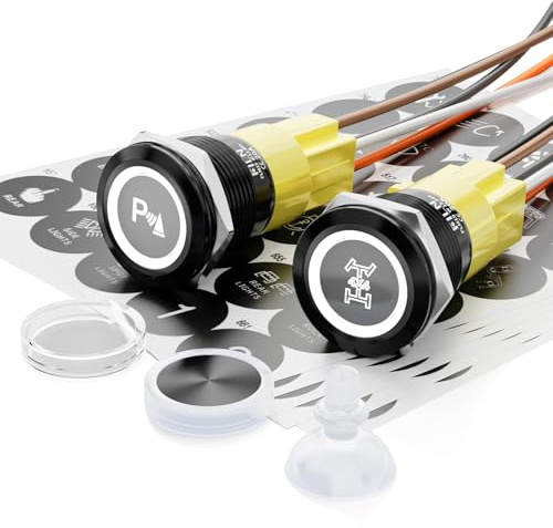 FILN 2Stück 19mm Wasserdicht Schalter Metall Drucktaster 12V-24V Weiß LED | IP65 5A An/Aus 1NO1NC Druckschalter mit Kabelbuchse Stecker Druckknopf Für Auto,Boot,Industrie,Schaltschrank Nutzfahrzeug