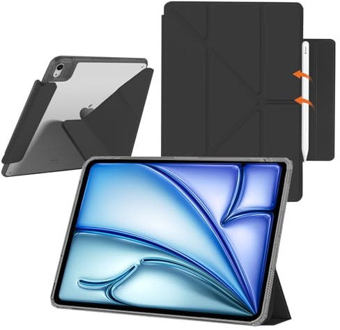 YealRed Coque Étui pour iPad Air 11 Pouces M4/M3/M2 (2026-2024) (Noir) | Support Fin Tablette pour iPad Air 10,9 pouces (2022/2020), Dos Transparent, Étui de Protection Magnétique Antichoc
