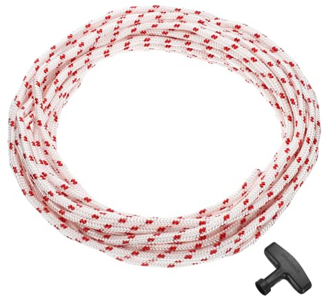 QUARKZMAN Corde De Lanceur À Rappel, Diamètre 6mm Longueur 12m 39ft Corde En Polyester Avec Poignée Pour Tondeuse Tronçonneuse Débroussailleuse Pièces De Rechange Moteur, Rouge Et Blanc