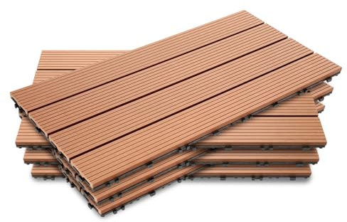 Jaxguom 12 Stück WPC Terrassenfliesen, 30x60 cm WPC Fliesen,Gartenfliesen mit Klick-System,Terrassendielen Balkonfliesen Klickfliesen,Terrassendielen Wasserfest für Terrasse,für 2m² Braun