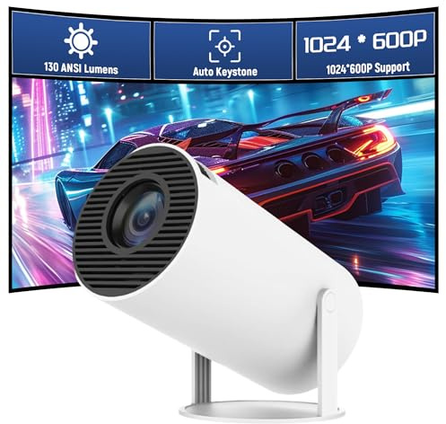 KINMRIS 1024 * 600P Bluetooth Mini Projector, Android 11 HD Portable Outdoor Movie Projector, 130 Lumen, Compatible with Smartphones/Laptop/USB for Home, Bedroom, Outdoor Use
