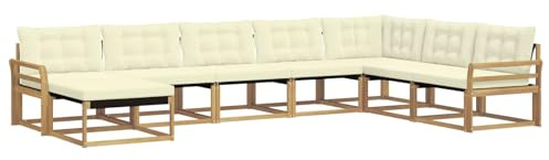 vidaXL Outdoor-Sofagarnitur mit Kissen 8 pcs Weiß und Creme, Moderne Garten-Sofa-Set, robuster Akazienholz, Bequeme Liege, stilvolle Freizeitmöbel für draußen