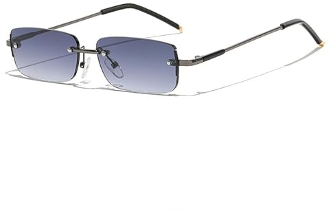 WDZAYXC Rechteckige Retro randlose Sonnenbrille für Damen Herren, Metallfassung, Verschiedene Farbtöne,UV400 Schutz