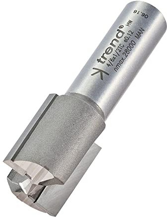 Trend Professional Straight Two Flute Router Cutter, 1/2 Inch Shank, 20mm Cut Diameter & 25mm Cut Length, Tungsten Carbide Tipped, 4/6X1/2TC