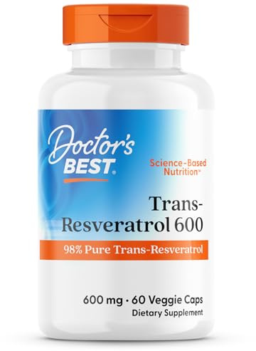 Doctor's Best Trans Resveratrol Supplement 600 mg for Men & Women - 98% Pure Trans-Resveratrol Capsules for Nutrition, Health & Wellness Support, Vegan, Gluten Free, Non GMO - 60 Veg Caps