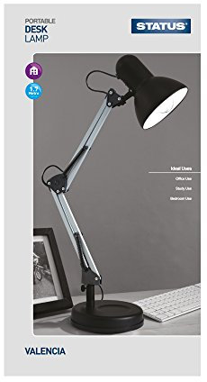 Status Valencia Desk Lamp | Angled Desk Light | Black Desk Lamp | Study, Office, Bedroom | SADL2429AESB16