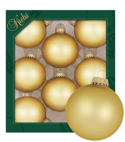 ***Dekohelden24 Lauschaer Christbaumschmuck - 8er Set Kugeln Uni Chiffon Gold, 6,7 cm, mit goldenem Krönchen + 50 Schnellaufhänger in Gold GRATIS zu Ihrer Bestellung dazu !
