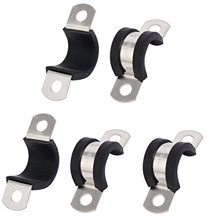 Sourcingmap 15mm Dia EPDM Rubber Lined U Shaped Pipe Tube Wire Clamps Clips 5pcs