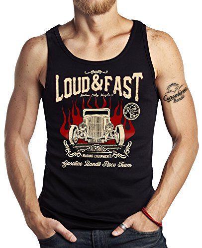 GASOLINE BANDIT Rockabilly Hot-Rod Tank-Top: Loud and Fast-L