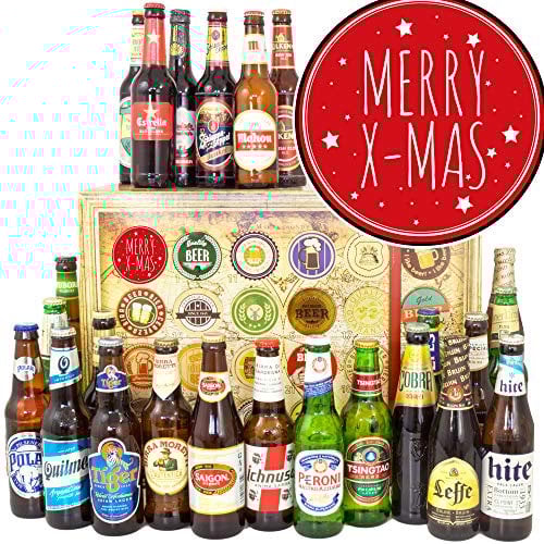 Merry X/Mas/Biere der Welt 24x / Geschenk Idee Weihnachten/Adventskalender 2024 2025 Bier Männer