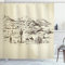 ABAKUHAUS amerikanisch Duschvorhang, Wild West Cowboys, Stoffliches Gewebe Badezimmerdekorationsset mit Haken, 175 x 200 cm, Schwarz Beige
