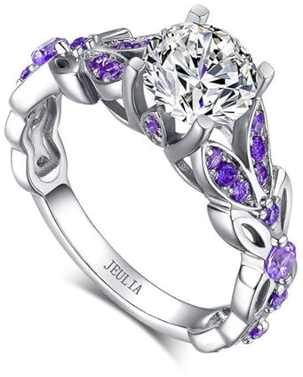 Jeulia 3.5 ct Damen Eternity Ringe Schmetterling Rundschliff Sterling Silber Ringe Schmuck für Verlobungsring Trauring Ehering (50 (15.9)) (Amethyst Lila, 52 (16.6))