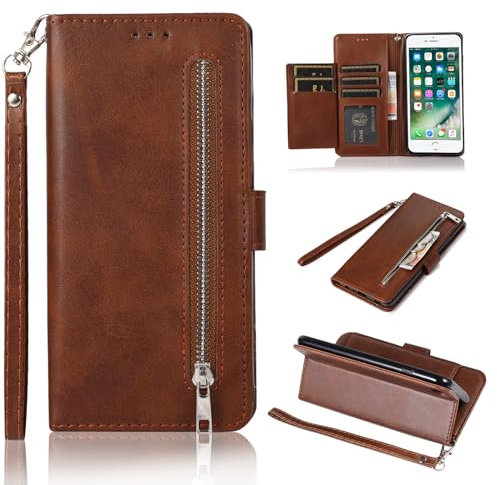 EYZUTAK iPhone 6 Case, iPhone 6S Wallet Case, 5 Card Slots Magnetic Closure Flip PU Leather Case with Wrist Strap, TPU Case for iPhone 6/6S - Brown