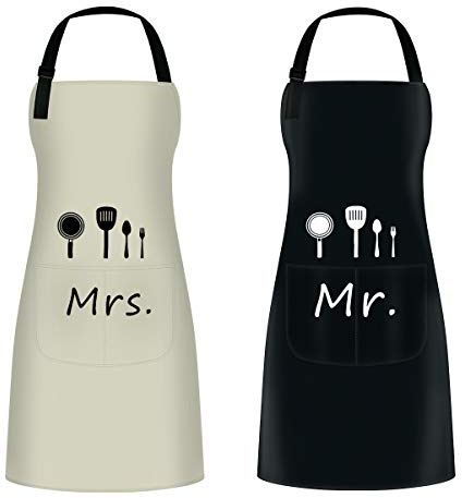 ETLEE Mr. & Mrs. Couple Aprons Set(2PCS) Adjustable Kitchen Cooking Bib Apron Wedding Anniversary Engagement Bridal Shower Gift For Couples and Newlyweds