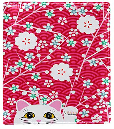 Ezioly Housse de protection en tissu pour livre d'école Motif chat porte-bonheur Blanc 22,1 x 16 cm