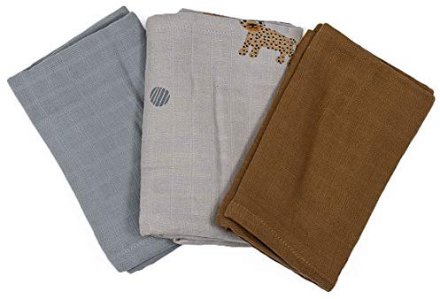 OYOY Mini - 3er Set Baby Spucktücher Leopard (M1034-306): 3 Stück in Grün hellblau ocker - Organische Bio Baumwolle - Waschmaschinenfest - 70x70 cm