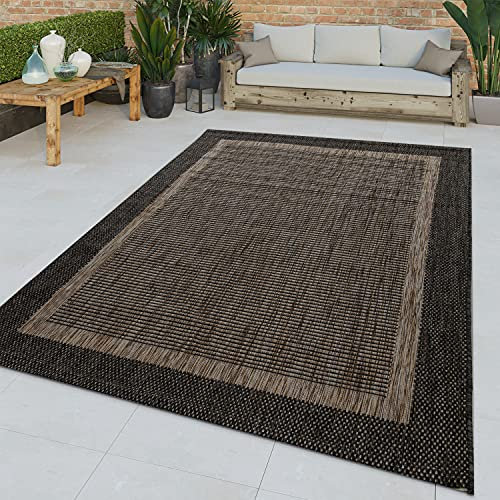TT Home Flachgewebter In-& Outdoor Teppich Orientalisches Muster Bordüre Anthrazit Trend, Größe:160x220 cm