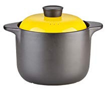 ABHOME Sopera de Porcelana Cacerolas con Tapa de Doble asa Sopera con Fuego Abierto Cazuela Redonda de cerámica Negra Cacerola/Olla de Barro/Olla de Barro 4L
