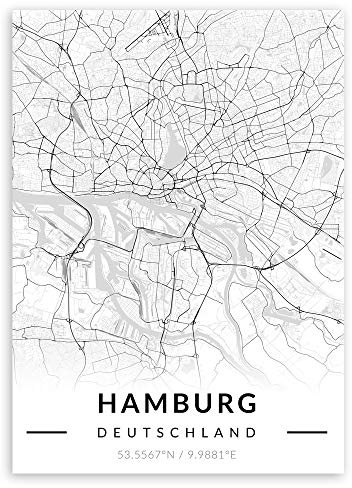 Murrano Metal Poster Metallbild Metallposter - Städte - Poster Stadt - mithilfe eines Magnets montiert - schwarz-weiß - Hamburg - 67 x 48 cm