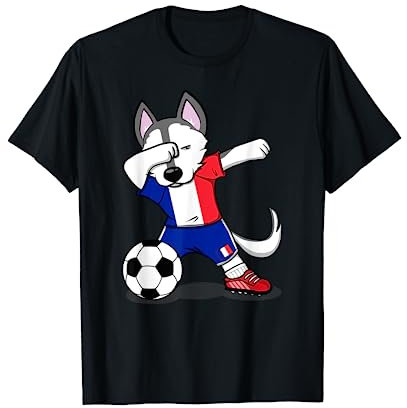 Dabbing Husky Dog Frankreich Fußball Fans Trikot Französischer Fußball T-Shirt