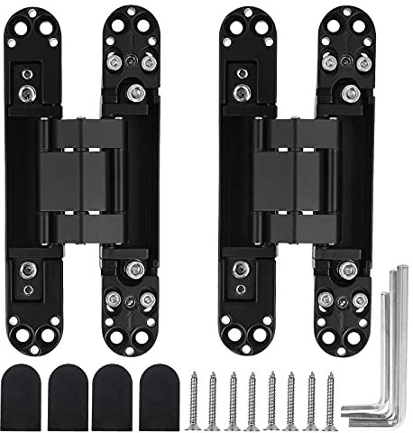 Versteckte Türscharniere, 15,2 cm, Zinklegierung, robust, unsichtbar, 180 Grad schwenkbar, verdecktes Scharnier, 3-fach verstellbar, Stoßscharnier, 15,2 x 6,3 x 2,5 cm, Schwarz (2 Scharniere)
