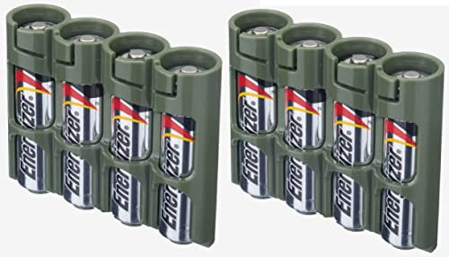 Storacell SLAAMG Slimline AA Battery Caddy, Military Green, Holds 4 AA Batteries, (2 Pack)