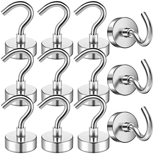 FINDMAG 12 Pack Magnetic Hooks, 22 lb+ Pull Strong Neodymium Magnet Hooks, Strong Magnet for Fridge, for Calendar, Hangers for Ship, for Hanging, Towel, Kitchen, Bathroom