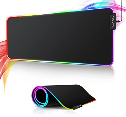 Alfombrilla de Ratón para Juegos RGB XL, Alfombrilla de ratón para Juegos de 800x300 mm Grande con 14 Modos de iluminación, 7 Colores LED, Antideslizante,para Jugadores de PC, Entrada USB Adicional